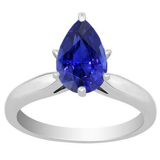 69521 Blue Sapphire 2 CT 4 Prong 14K White Gold Solitaire Ring, Size 6.5