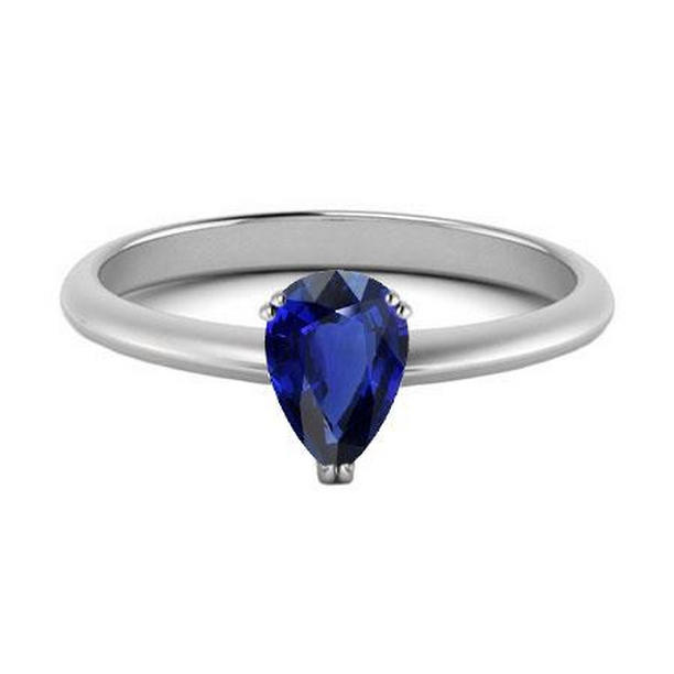Womens Solitaire Pear Blue Sapphire Ring 1 CT Double Prong Set, Size 6.5