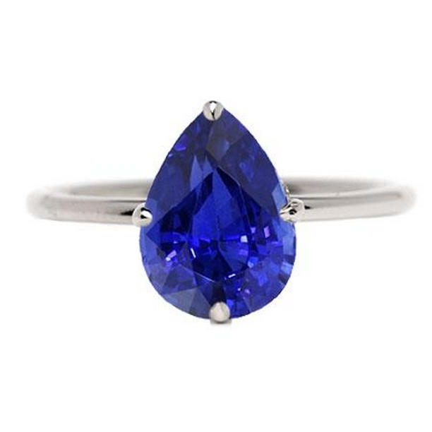 69525 2 CT Gemstone Pear Cut Srilanka Sapphire Solitaire Ring, 14K Gold - Size 6.5