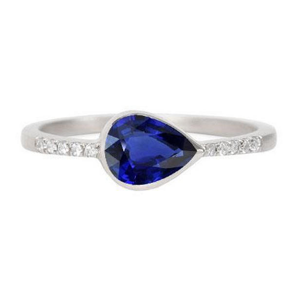 69528 2.50 CT Womens Solitaire Sapphire Ring with Accents Bezel Set, Size 6.5
