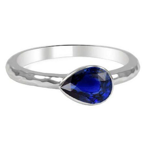 69529 1.50 CT Blue Sapphire Bezel Set Pear Shape Solitaire Ring, 14K Gold - Size 6.5