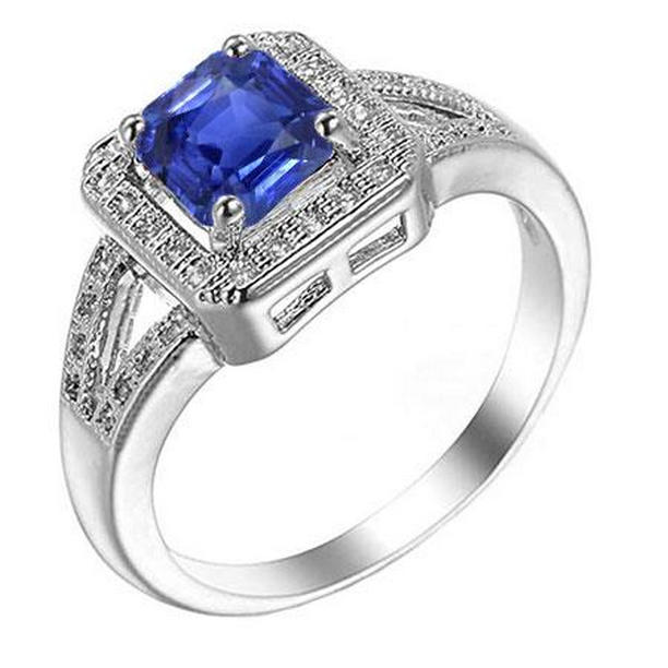 69531 Radiant Sapphire Solitaire 1.50 CT Split Shank Wedding Ring, Gold - Size 6.5