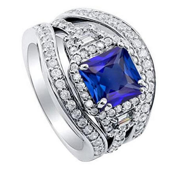 4.50 CT Halo Radiant Sapphire Diamond Engagement Ring with Jacket, Size 6.5
