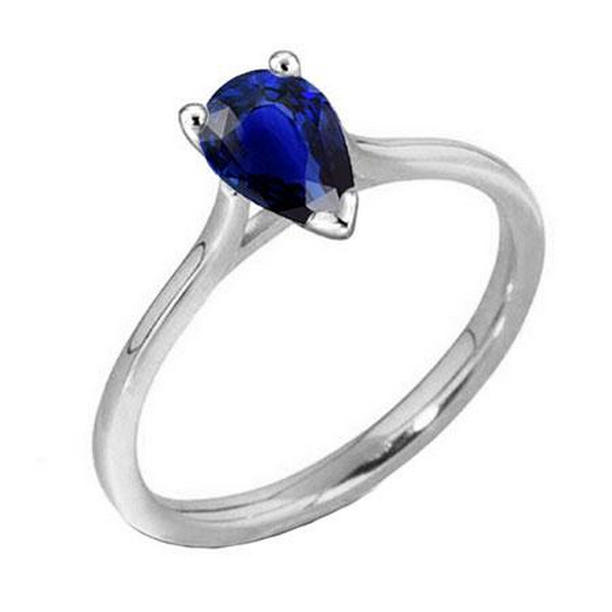 69564 1 CT Ceylon Sapphire Pear Cut Cathedral Setting Solitaire Ring, Size 6.5