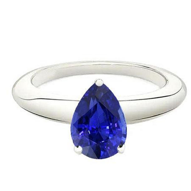 69565 1.50 CT White Gold Solitaire Womens Pear Shape Blue Sapphire Ring, Size 6.5