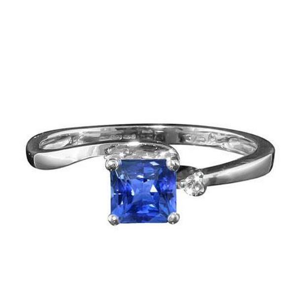 69571 Diamond Sapphire Ring Radiant Cut Bypass Style 1.25 CT U Prong Set, Size 6.5