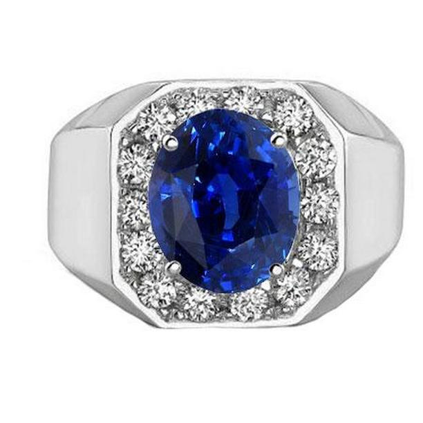 Picture of Harry Chad Enterprises 69573 3.50 CT Round Diamond Halo Oval Gold Mens Sapphire Ring&#44; Size 8