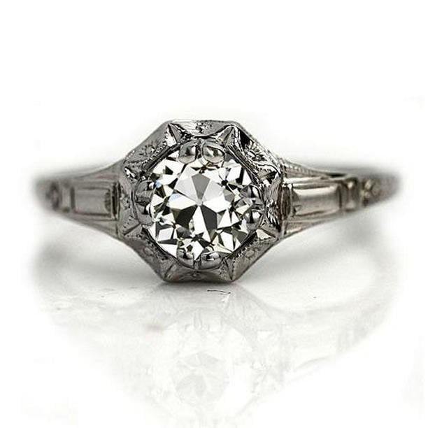 Picture of Harry Chad Enterprises 70693 1.50 CT 14K Gold Old Mine Cut Diamond Antique Style Solitaire Ring, Size 6.5