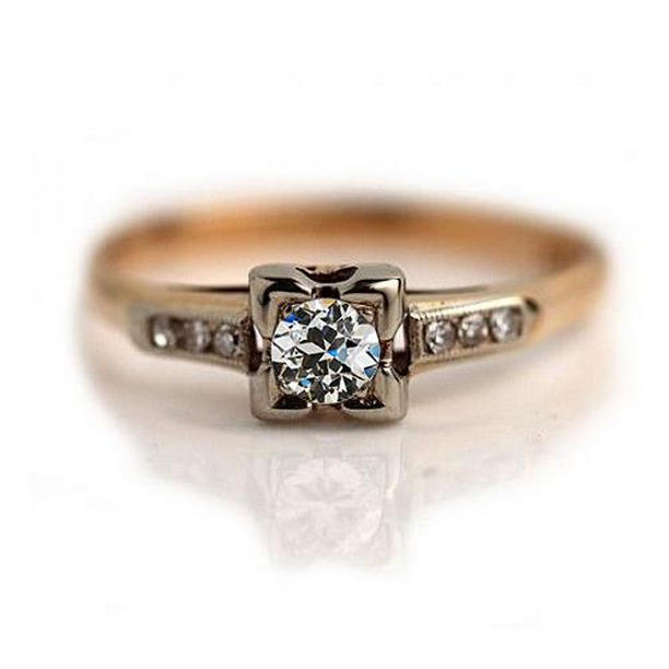 1 CT Womens Engagement Ring with Accents Round Old Cut Diamond, Size 6.5