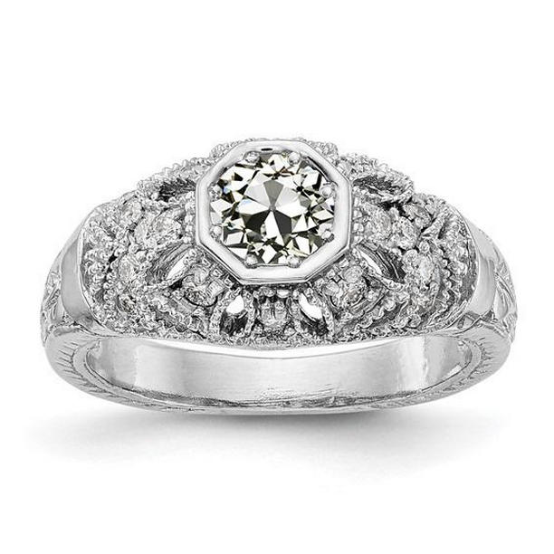 70699 2.25 CT Round Old Miner Milgrain Shank Diamond Fancy Ring, Size 6.5