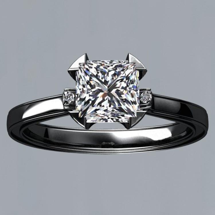 1.56 CT Princess Diamond Engagement Solitaire Ring, 14K Black Gold - Size 6.5