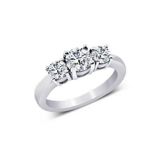 7463 3 Stone Round Diamond 2 CT Solid Gold Engagement Ring, Size 6.5