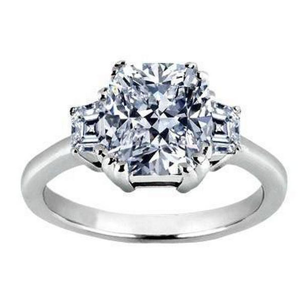 753 1.91 CT Cushion Diamond Three 3 Stone Ring, Gold - Size 6.5
