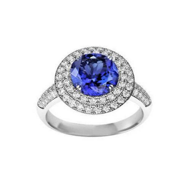 7544 2.65 CT Round Genuine Tanzanite Natural Diamonds Split Fancy Ring, Size 6.5