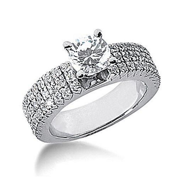 12771 2.00 CT Triple Row Accented Diamond Engagement Ring, 14K White Gold - Size 6.5
