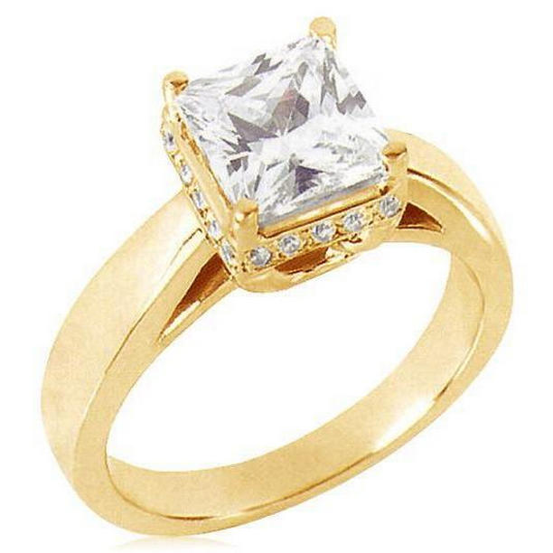 Picture of Harry Chad Enterprises 12810 2.51 CT Princess Cut Diamond Yellow Gold Solitaire Ring with Accents&#44; Size 6.5