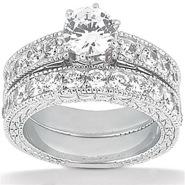 12825 2.90 CT Diamond Band Set Engagement Ring, 14K White Gold - Size 6.5