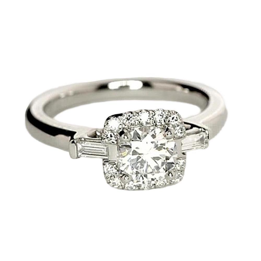 12867 1.35 CT Three Stone Diamonds Engagement Ring, 14K White Gold - Size 6.5