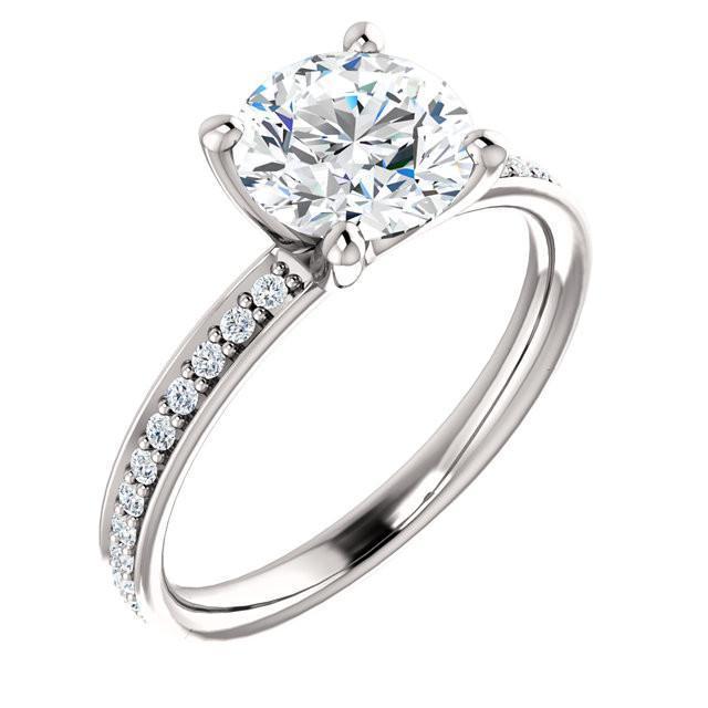 Picture of Harry Chad Enterprises 12912 1.76 CT Round Diamond 14K White Gold Solitaire Ring with Accents&#44; Size 6.5