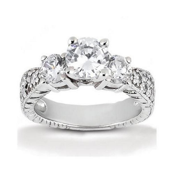 13014 2 CT Diamonds Antique Style Engagement 3 Stone Ring, Gold - Size 6.5