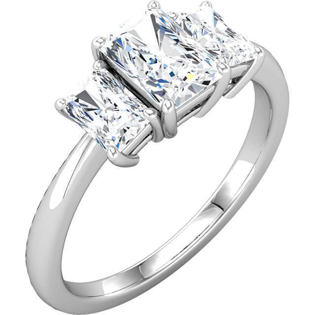 13094 2.11 CT Princess Diamond Three Stone Ring, 14K White Gold - Size 6.5