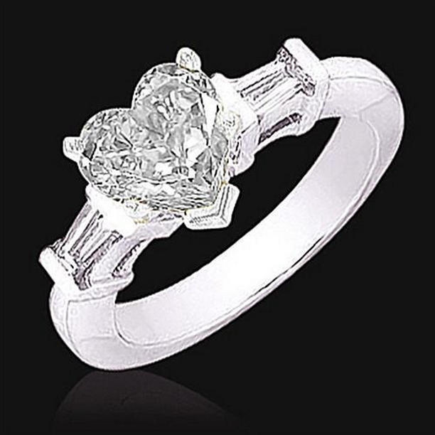13124 1.51 CT Heart Diamond Cut White Gold Three Stone Ring, Size 6.5