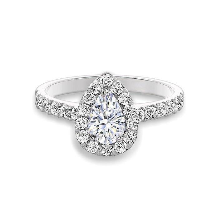 20298 2 CT Pear Cut Diamond Halo Engagement Ring, 14K White Gold - Size 6.5