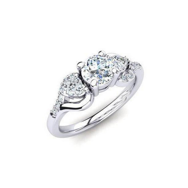 26620 Round & Heart Cut 3 CT Diamond with Accents Three Stone Ring, Size 6.5