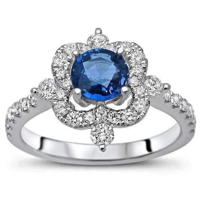 31905 Round Cut 4.30 CT Sri Lanka Blue Sapphire Diamonds Fancy Ring, Size 6.5