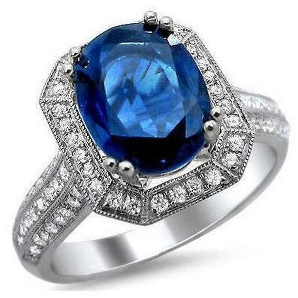 32015 5 CT Ceylon Sapphire with Diamonds Engagement Ring, 14K White Gold - Size 6.5