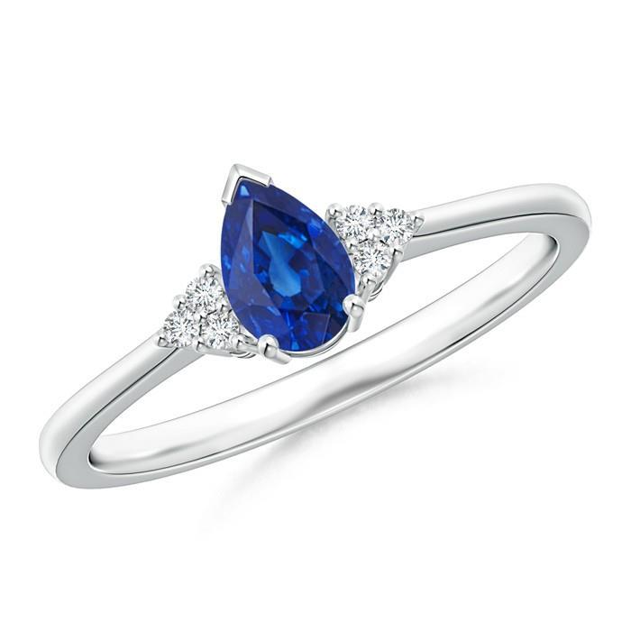 32040 1.85 CT Pear & Round Cut Ceylon Sapphire Diamond Ring, 14K White Gold - Size 6.5