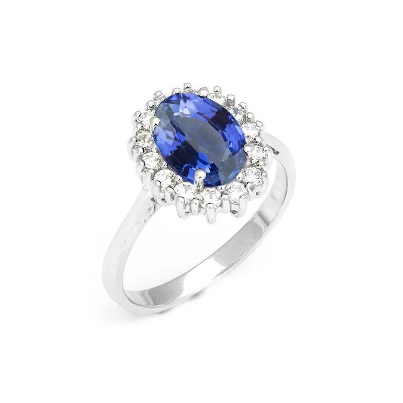 Picture of Harry Chad Enterprises 32048 3.90 CT Oval Sri Lanka Blue Sapphire Diamonds Engagement Ring, Size 6.5