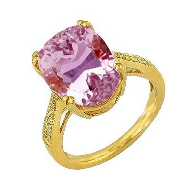 Picture of Harry Chad Enterprises 32094 15.40 CT Pink Kunzite & Diamonds Ladies Ring&#44; 14K Yellow Gold - Size 6.5