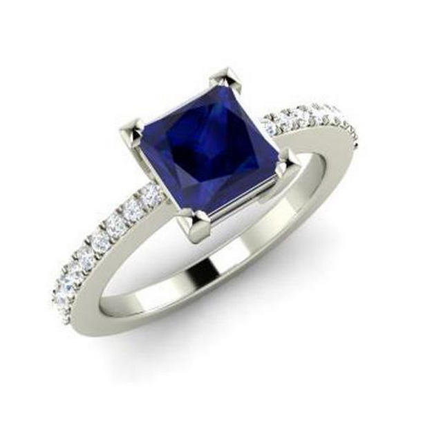 32123 3.10 CT Ceylon Blue Sapphire Prong Set Diamond Ring, 14K White Gold - Size 6.5