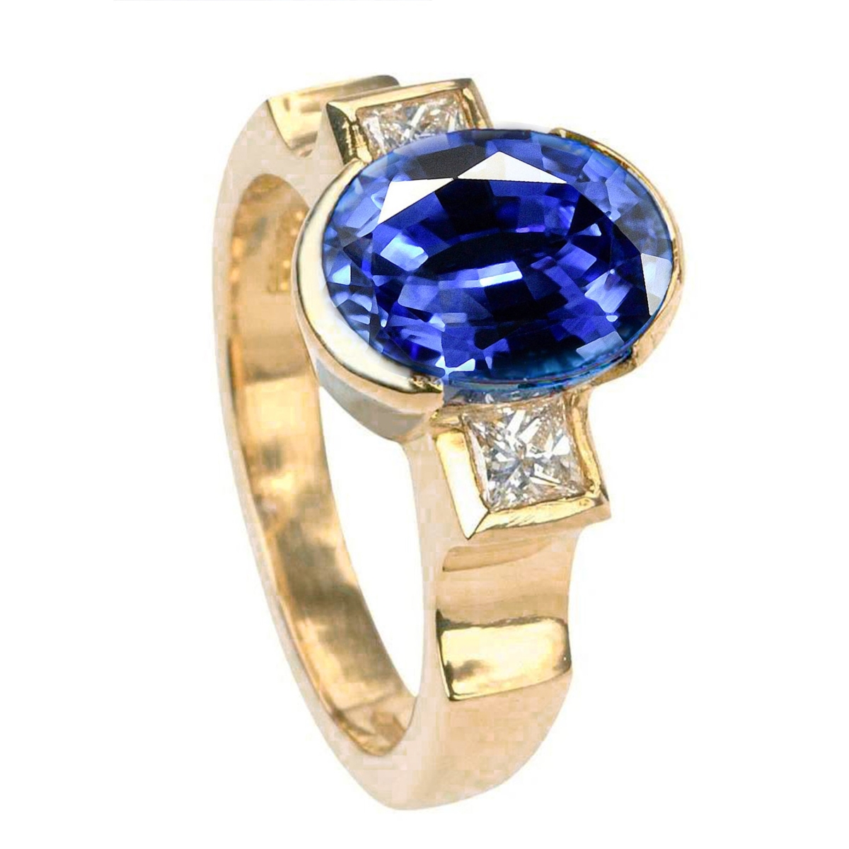 Picture of Harry Chad Enterprises 32169 3.61 CT Diamonds 3-Stone Sri Lanka Blue Sapphire Bezel Ring&#44; Size 6.5