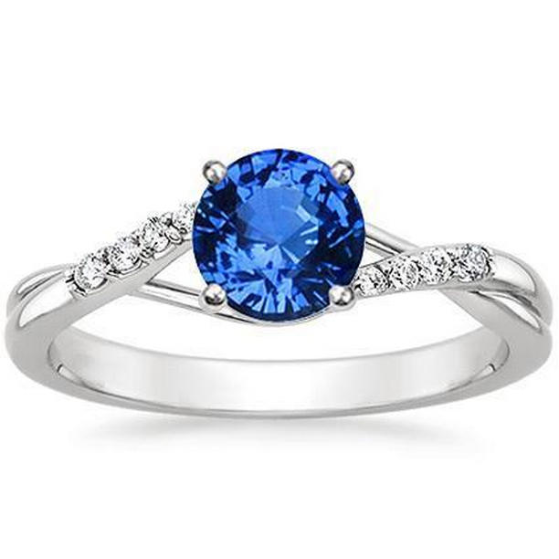 32178 2.90 CT Ceylon Sapphire & Diamonds Engagement Ring, 14K White Gold - Size 6.5