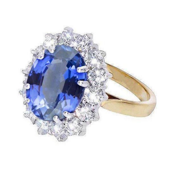 Picture of Harry Chad Enterprises 32199 Oval Ceylon Sapphire Diamonds 8.51 CT Two Tone Ring&#44; 14K White Gold - Size 6.5