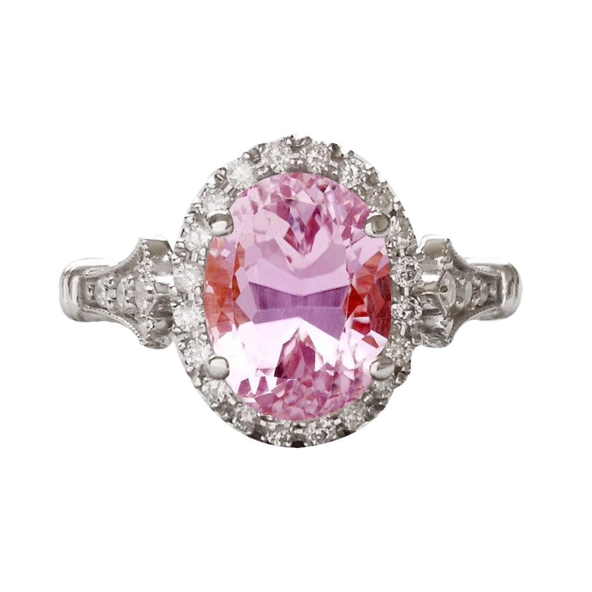 32228 11.50 CT Oval Cut Pink Kunzite with Round Halo Diamond Ring, 14K White Gold - Size 6.5