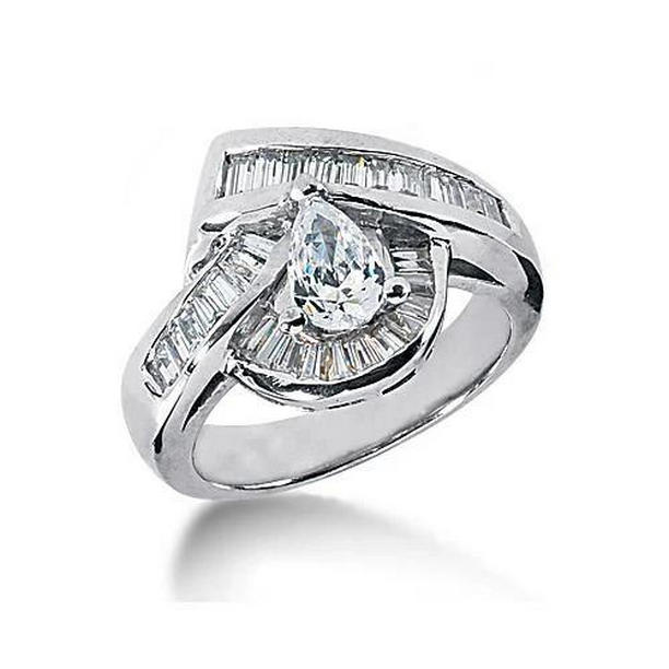 3223 3.50 CT Pear Cut Diamond Engagement Fancy Ring, 14K White Gold - Size 6.5