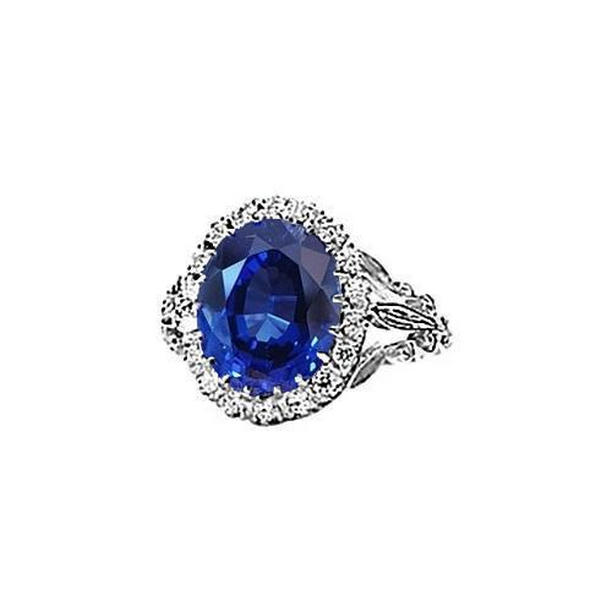 Picture of Harry Chad Enterprises 32237 Sparkling 8.40 CT Sri Lanka Blue Sapphire Oval & Diamonds Ring&#44; Size 6.5