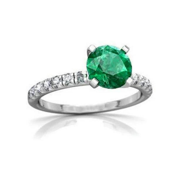 32297 3.80 CT Green Emerald & Diamonds Ring, 14K White Gold - Size 6.5