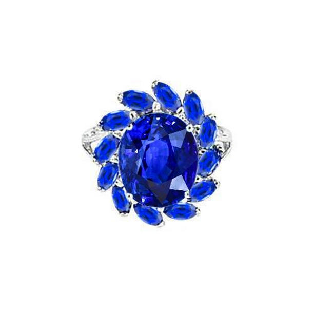 Picture of Harry Chad Enterprises 32406 10.50 CT Oval & Marquise Sri Lankan Sapphire Ring&#44; 14K White Gold - Size 6.5
