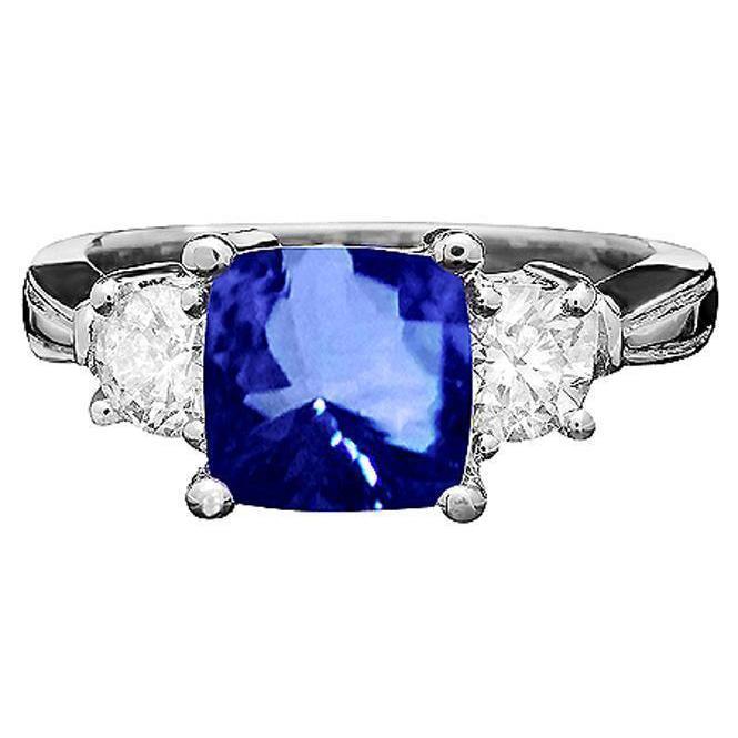 Picture of Harry Chad Enterprises 37335 Cushion Ceylon Sapphire Round Diamonds 4.51 CT 3-Stone Ring&#44; Size 6.5
