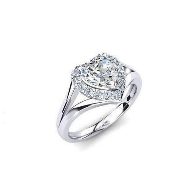 37364 Gorgeous Heart & Round Cut 2 CT Diamond Halo Ring, 14K White Gold - Size 6.5