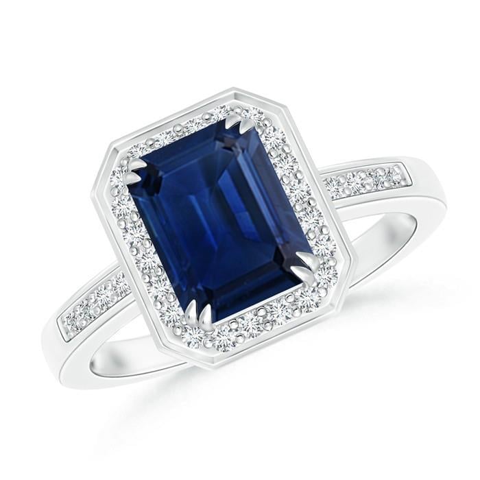 37388 3.40 CT Sri Lankan Sapphire Diamonds Ring, 14K White Gold - Size 6.5