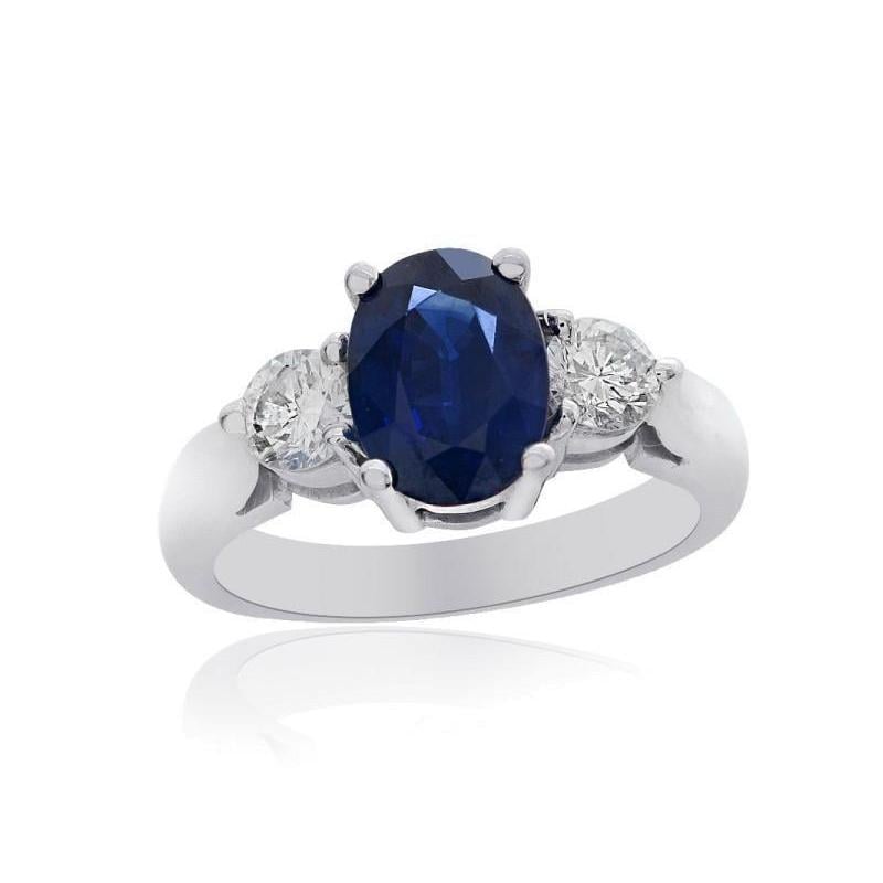 37407 Ceylon Sapphire with Diamonds 3 CT Ring, White Gold - Size 6.5