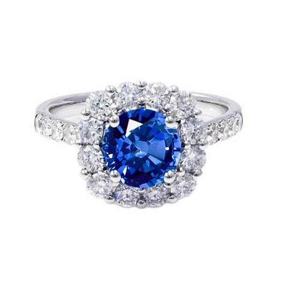 Picture of Harry Chad Enterprises 37464 1.50 CT Round Cut Sri Lanka Sapphire Gold 14K Diamond Ring&#44; Size 6.5