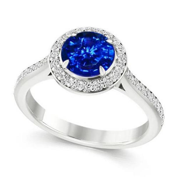 Picture of Harry Chad Enterprises 37488 2.5 CT Sri Lanka Blue Sapphire Round Diamond Ring&#44; Size 6.5
