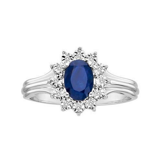 37495 2.10 CT Sri Lanka Sapphire Diamonds Ring, 14K White Gold - Size 6.5