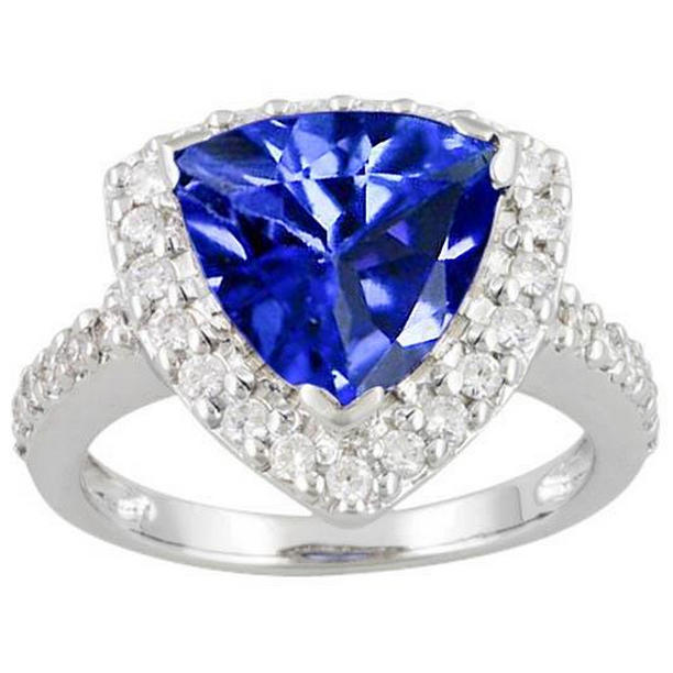 Picture of Harry Chad Enterprises 37514 4.45 CT Trillion Sri Lankan Sapphire Solitaire Accents Diamond Ring&#44; Size 6.5